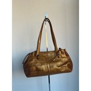 Monsac Leather Crocodile Bag Chestnut Gold Small Handbag